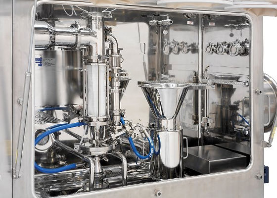 Interior view of a DEC containment isolator with integrated milling equipment