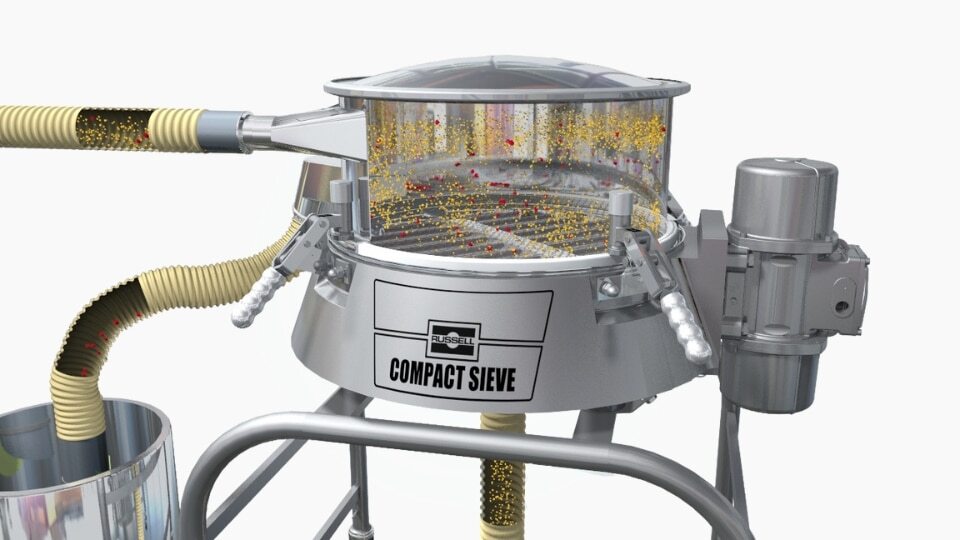 Russell Compact Airswept Sieve cutaway showing pneumatic conveying and screening