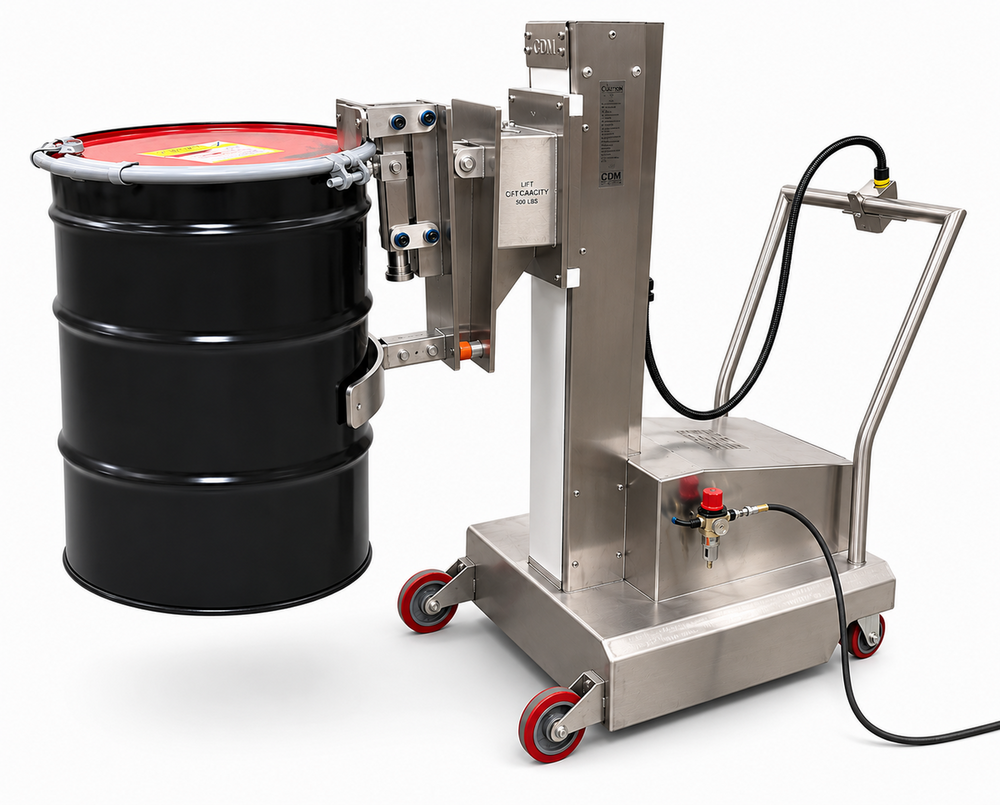 CDM drum picker for safe drum handling in pharmaceutical environments