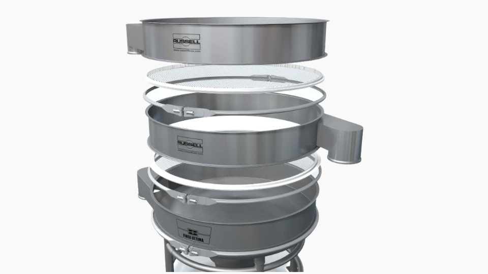 Finex Ultima multiple sieve decks separated to show grading stages