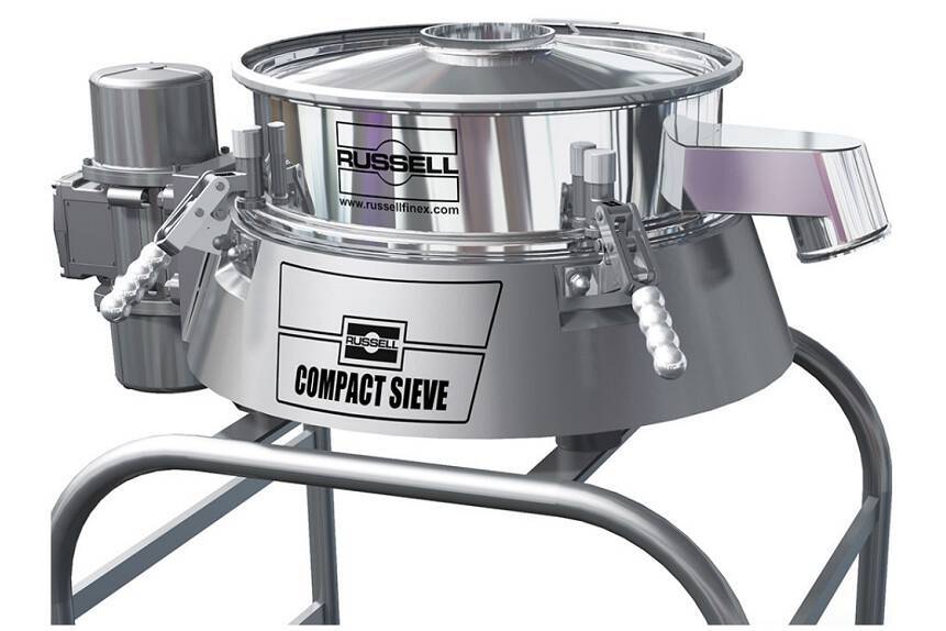 Russell Finex Compact Sieve vibratory check screener on a mobile stand